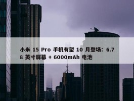 小米 15 Pro 手机有望 10 月登场：6.78 英寸屏幕 + 6000mAh 电池