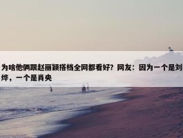 为啥他俩跟赵丽颖搭档全网都看好？网友：因为一个是刘烨，一个是肖央