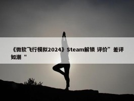 《微软飞行模拟2024》Steam解锁 评价”差评如潮“