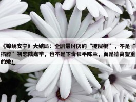 《锦绣安宁》大结局：全剧最讨厌的“搅屎棍”，不是“掐脖”初恋陆嘉学，也不是下毒狠手陈兰，而是德高望重的她！