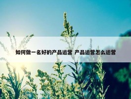 如何做一名好的产品运营 产品运营怎么运营