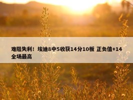 难阻失利！埃迪8中5收获14分10板 正负值+14全场最高