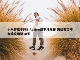 小米智能手环9 Active或下月发布 售价有望不变续航增至18天