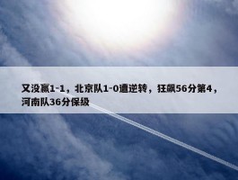 又没赢1-1，北京队1-0遭逆转，狂飙56分第4，河南队36分保级