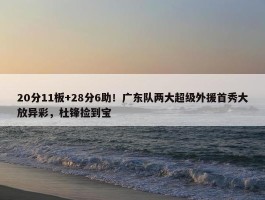 20分11板+28分6助！广东队两大超级外援首秀大放异彩，杜锋捡到宝