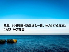 天龙：60根暗器才洗出这么一根，体力257点身法202点？10万元宝！