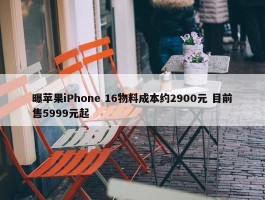 曝苹果iPhone 16物料成本约2900元 目前售5999元起