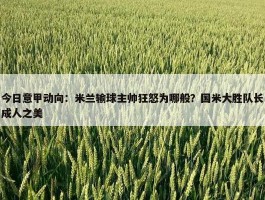 今日意甲动向：米兰输球主帅狂怒为哪般？国米大胜队长成人之美