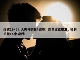 爆砍29+6！大黑马豪取4连胜：新星连续爆发，哈利伯顿14中3迷失