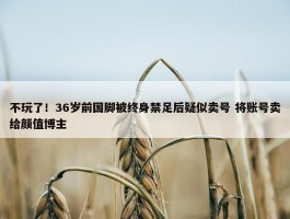 不玩了！36岁前国脚被终身禁足后疑似卖号 将账号卖给颜值博主