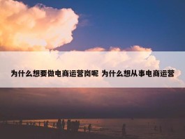 为什么想要做电商运营岗呢 为什么想从事电商运营