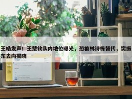 王皓发声！王楚钦队内地位曝光，恐被林诗栋替代，樊振东去向揭晓