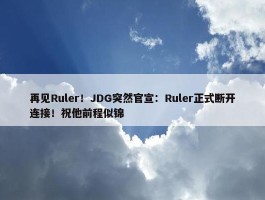 再见Ruler！JDG突然官宣：Ruler正式断开连接！祝他前程似锦