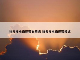 拼多多电商运营有用吗 拼多多电商运营模式