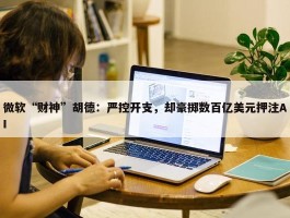 微软“财神”胡德：严控开支，却豪掷数百亿美元押注AI