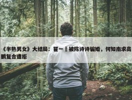 《半熟男女》大结局：瞿一芃被陈诗诗骗婚，何知南求高鹏复合遭拒