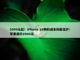 5999元起！iPhone 16物料成本拆解出炉：苹果造价2900元