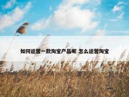 如何运营一款淘宝产品呢 怎么运营淘宝