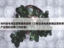 如何查电商运营数据库密码（了解企业电商数据运营和用户运营的主要工作内容）