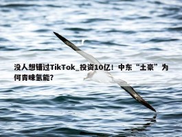 没人想错过TikTok_投资10亿！中东“土豪”为何青睐氢能？