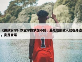 《锦绣安宁》罗宜宁做梦想不到，最危险的敌人就在身边，竟是青渠