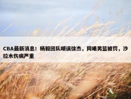 CBA最新消息！杨毅团队嘲讽徐杰，同曦男篮被罚，沙拉木伤病严重