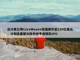 云计算公司CoreWeave估值飙升至230亿美元，计划出售部分股份并考虑明年IPO