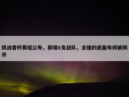 挑战者杯赛程公布，新增8支战队，主播的遮羞布将被揭开