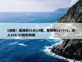 5连胜！戴维斯31分14板，詹姆斯21+7+5，湖人104-99险胜鹈鹕