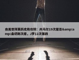 南美世预赛历史助攻榜：内马尔19次居首&amp;桑切斯次席，J罗12次第四