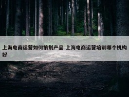 上海电商运营如何策划产品 上海电商运营培训哪个机构好