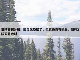 世预赛积分榜：国足又垫底了，但直通真有机会，朝韩2队天差地别