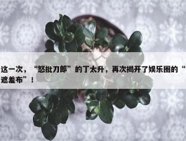 这一次，“怒批刀郎”的丁太升，再次揭开了娱乐圈的“遮羞布”！