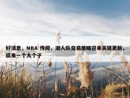 好消息，NBA 传闻，湖人队交易策略迎来关键更新，搞来一个大个子