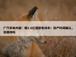 广汽丰田内部：砸2.6亿造新电动车！投产时间确认，你期待吗