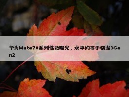 华为Mate70系列性能曝光，水平约等于骁龙8Gen2