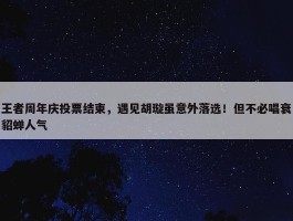 王者周年庆投票结束，遇见胡璇虽意外落选！但不必唱衰貂蝉人气