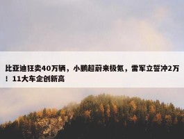 比亚迪狂卖40万辆，小鹏超蔚来极氪，雷军立誓冲2万！11大车企创新高