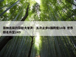 张帅出局仍获巨大掌声：五次止步8强跨度10年 世界排名升至249