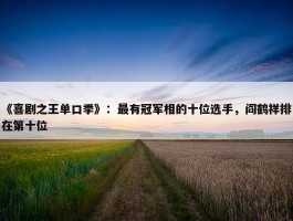 《喜剧之王单口季》：最有冠军相的十位选手，阎鹤祥排在第十位