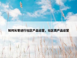 如何从零进行社区产品运营，社区类产品运营