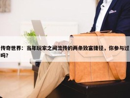 传奇世界：当年玩家之间流传的两条致富捷径，你参与过吗？