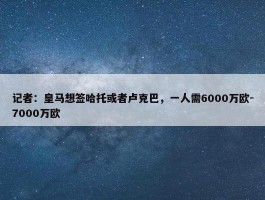 记者：皇马想签哈托或者卢克巴，一人需6000万欧-7000万欧