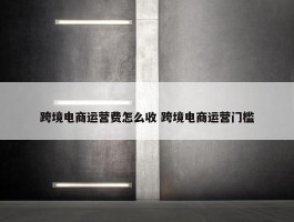 跨境电商运营费怎么收 跨境电商运营门槛