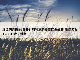 加盟俩月踢90分钟！利物浦新援高挂免战牌 难怪尤文1500万欧元就卖