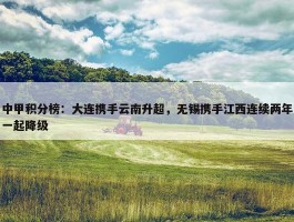 中甲积分榜：大连携手云南升超，无锡携手江西连续两年一起降级