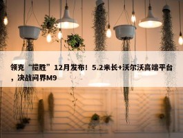 领克“揽胜”12月发布！5.2米长+沃尔沃高端平台，决战问界M9