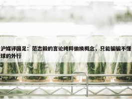 沪媒评国足：范志毅的言论纯粹偷换概念，只能骗骗不懂球的外行