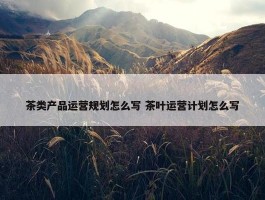 茶类产品运营规划怎么写 茶叶运营计划怎么写