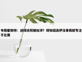 韦格霍斯特：进球庆祝被批评？得知绍洛伊没事我就专注于比赛